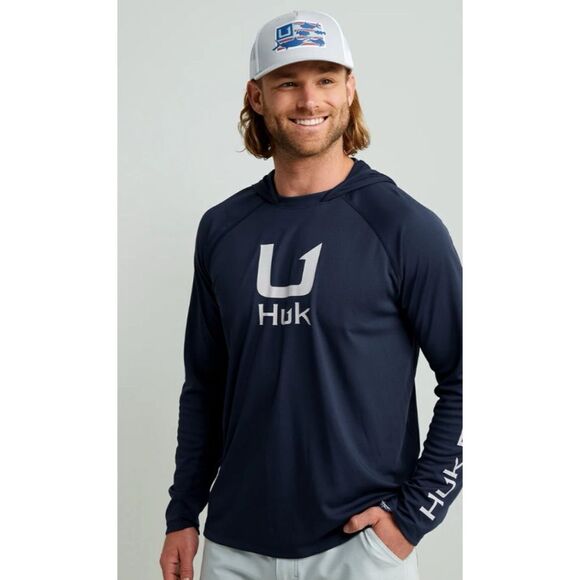 Huk TROPHY FLAG TRUCKER HAT in Harbor Mist / New With Tags - Picture 2 of 4